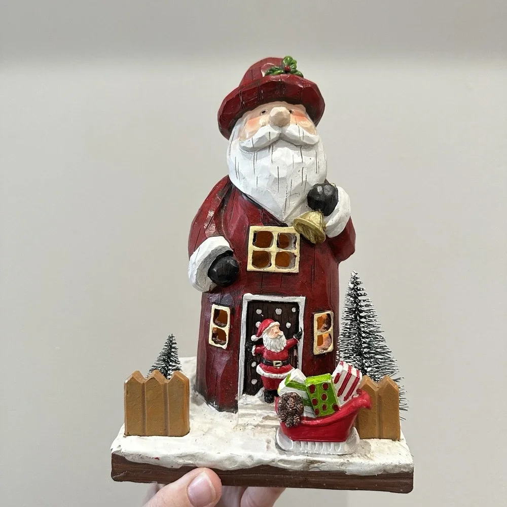 VTG Light Up Resin Santa House Decor Christmas‎ 8.5